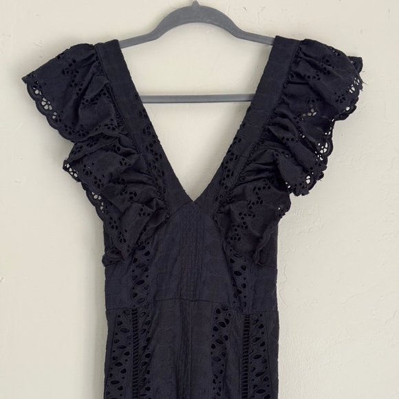 Free People Mikayla Navy Eyelet Ruffle Open-Back Jumpsuit | Size S - Picture 6 of 12